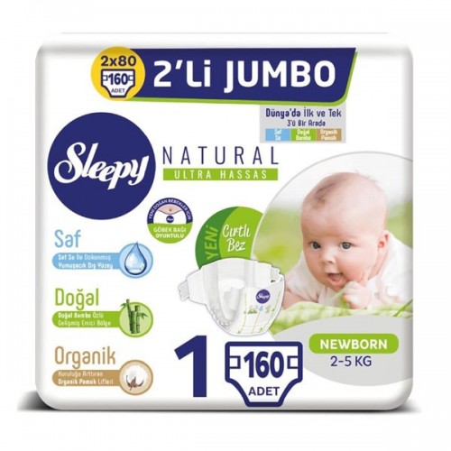 Sleepy Natural Bebek Bezi Yenidoğan 1 No 80 li x 2 Adet