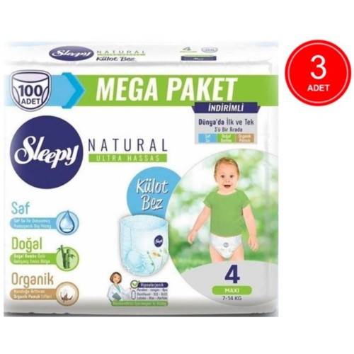 Sleepy Natural Külot Bez Mega Paket Maxi 4 No 100 lü x 3 Adet