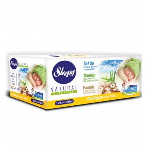 Sleepy Natural Yenidoğan Islak Havlu 40 lı x 12 Adet (480 Yaprak)