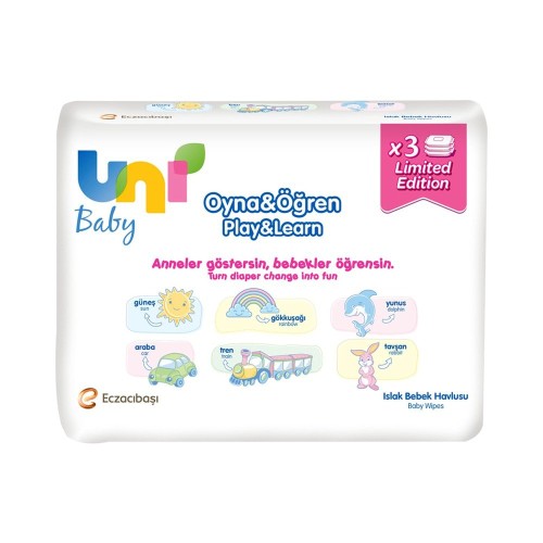 Uni Baby Oyna ve Öğren Islak Mendil 3X52 Adet (156 Yaprak)