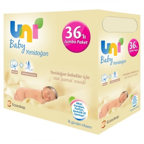 Uni Baby Yenidoğan Islak Pamuk Mendil 36 lı Paket (1.440 Yaprak)