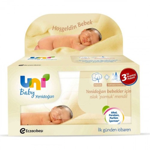 Uni Baby Yenidoğan Islak Mendil 3'lü Paket (120 Yaprak)