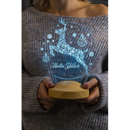 Yılbaşı Hediyesi Sıçrayan Geyik Mutlu Yıllar 3 Boyutlu Led Lamba