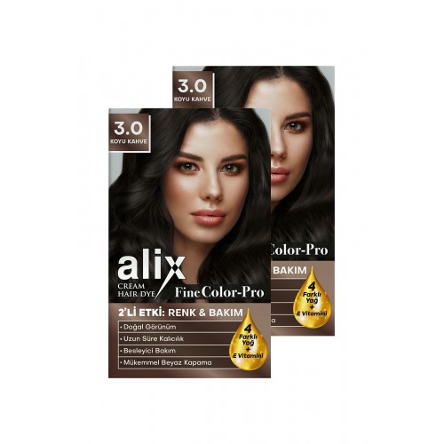 Alix Kit Saç Boyası 3.0 Koyu Kahve 50 ml x 2 Adet
