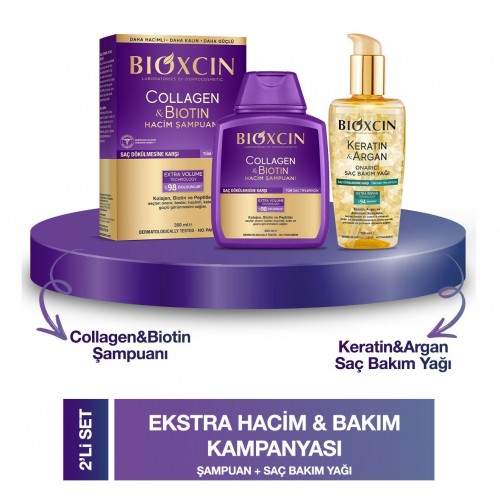 Bioxcin Collagen & Biotin Şampuan 300ml + Keratin Argan Saç Bakım Yağı
