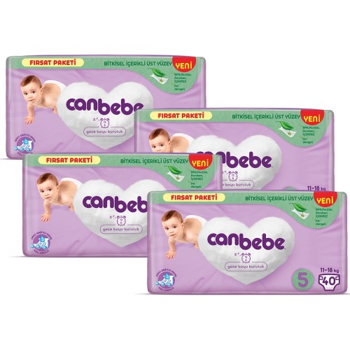 Canbebe Bebek Bezi Fırsat Paketi 5 Beden Junior 40 lı x 4 Adet