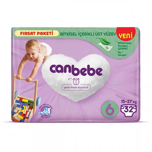 Canbebe Bebek Bezi Fırsat Paketi 6 Beden XL (15-27 Kg) 32 Adet
