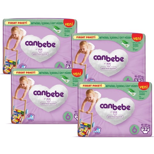 Canbebe Bebek Bezi Fırsat Paketi 6 Beden XL (15-27 Kg) 32 li x 4 Adet