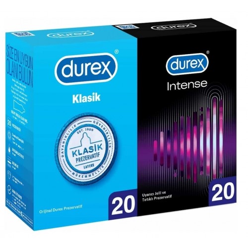 Durex Intense ve Klasik Prezervatif Kondom (40 lı Paket)