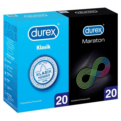 Durex Maraton Geciktiricili ve Klasik Prezervatif Kondom (40 lı Paket)