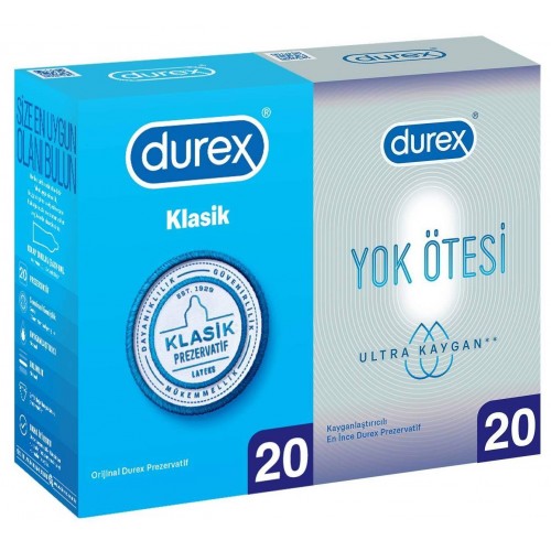 Durex Yok Ötesi Ultra Kaygan ve Klasik Prezervatif Kondom(40'lı Paket)