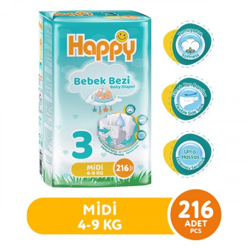 Happy Bebek Bezi Midi 3 No 54 lü x 4 Adet