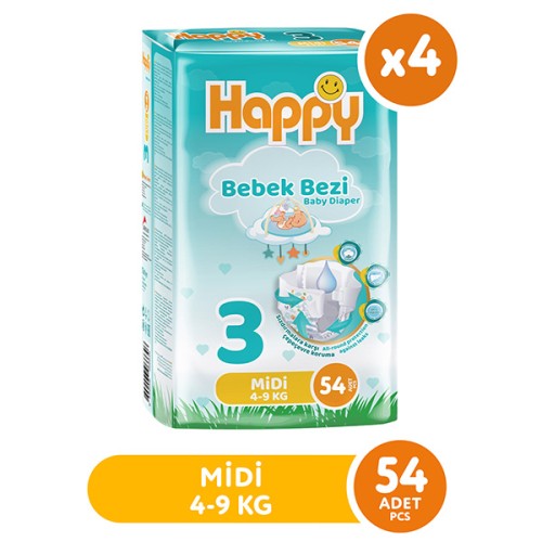 Happy Bebek Bezi Midi 3 No 54 lü x 4 Adet Happy Bebek Bezi Midi 3 No 54 lü x 4 Adet
