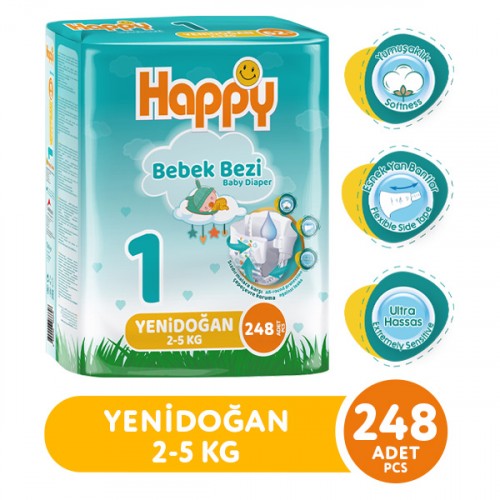 Happy Bebek Bezi Yenidoğan 1 No 62 li x 4 Adet