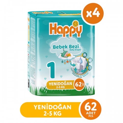 Happy Bebek Bezi Yenidoğan 1 No 62 li x 4 Adet