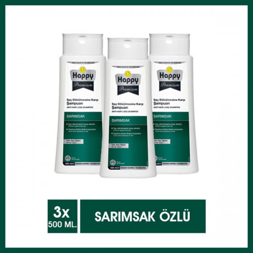 Happy Premium Sarımsak Özlü Dökülme Karşıtı Şampuan 500 ml x 3 Adet