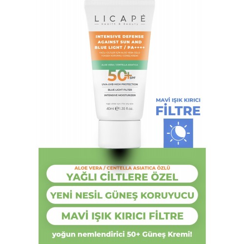 Licape Yağlı Ciltler İçin Aloe Vera Özlü +50 Faktör Güneş Kremi 40 ml