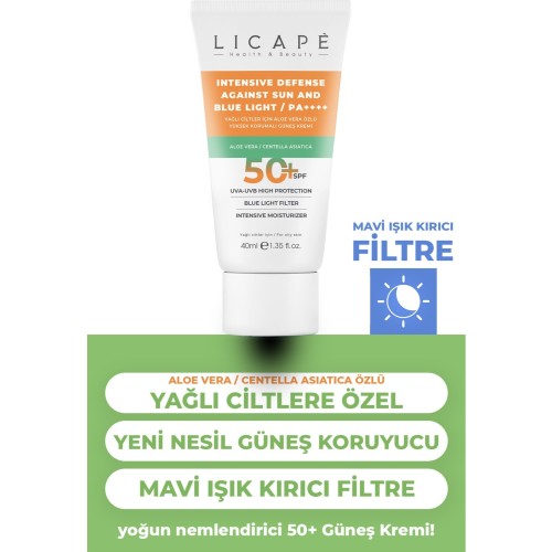 Licape Yağlı Ciltler İçin Aloe Vera Özlü +50 Faktör Güneş Kremi 40 ml