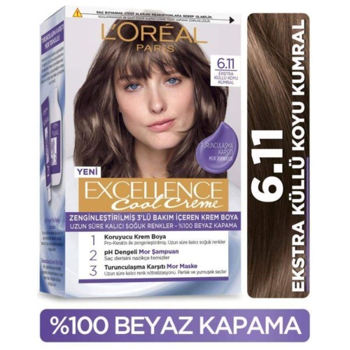 Loreal Paris Excellence Cool Creme 6.11 Ekstra Küllü Koyu Kumral Saç Boyası Loreal Paris Excellence Cool Creme 6.11 Ekstra Küllü Koyu Kumral Saç Boyası