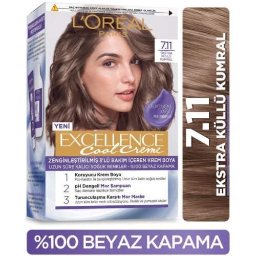 Loreal Paris Excellence Cool Creme 7.11 Ekstra Küllü Kumral Saç Boyası Loreal Paris Excellence Cool Creme 7.11 Ekstra Küllü Kumral Saç Boyası