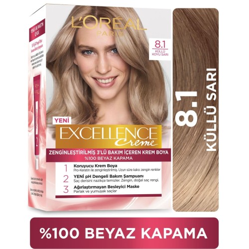 Loreal Paris Excellence Creme 8.1 Koyu Sarı Küllü Saç Boyası x 2 Adet