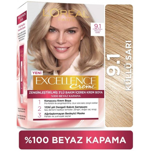 Loreal Paris Excellence Creme 9.1 Küllü Sarı Saç Boyası Loreal Paris Excellence Creme 9.1 Küllü Sarı Saç Boyası