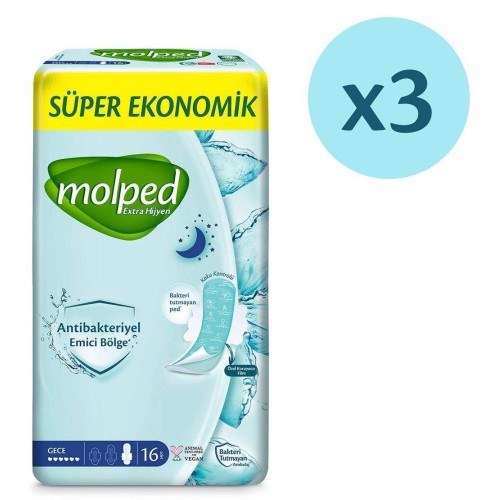 Molped Extra Hijyen Gece Süper Ekonomik Ped 16 lı x 3 Adet