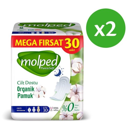 Molped Pure Soft Mega Hijyenik Ped Gece Ultra 30 lu x 2 Adet