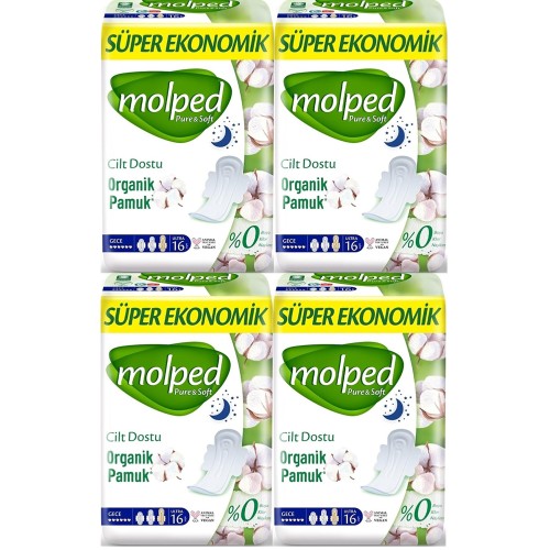 Molped Pure Soft Ekonomik Hijyenik Ped Gece 16 lı x 4 Adet