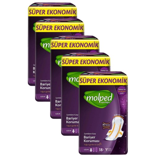 Molped Supernight Hijyenik Ped Uzun 18 li x 5 Adet