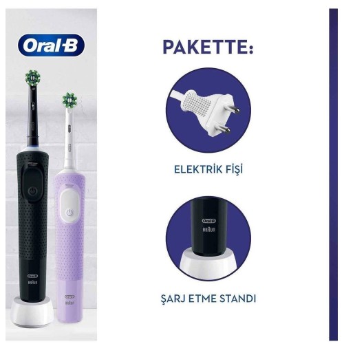 Oral-B Vitality Pro Protect X Clean Siyah+Lila Şarjlı Diş Fırçası 2 li Oral-B Vitality Pro Protect X Clean Siyah+Lila Şarjlı Diş Fırçası 2 li