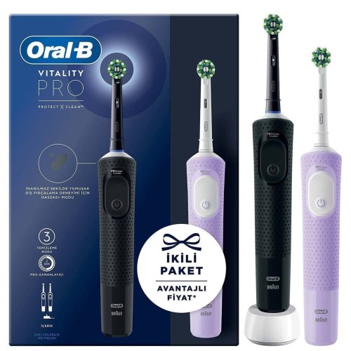 Oral-B Vitality Pro Protect X Clean Siyah+Lila Şarjlı Diş Fırçası 2 li Oral-B Vitality Pro Protect X Clean Siyah+Lila Şarjlı Diş Fırçası 2 li