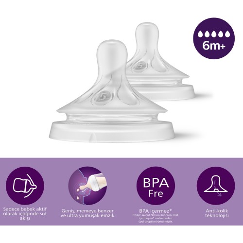 Philips Avent SCY965/02 Doğal Tepkili 2 li Biberon Emziği 6 Ay+ Philips Avent SCY965/02 Doğal Tepkili 2 li Biberon Emziği 6 Ay+