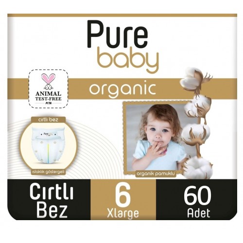 Pure Baby Organik Pamuklu Cırtlı Bez Ekonomik Paket 6 No Xlarge 60 lı