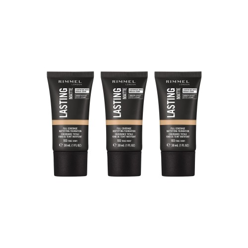 Rimmel London Lasting Matte Foundation 103 True Ivory 30 ml x 3 Adet