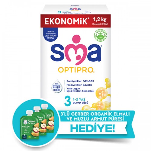 SMA Probiyotik 3 Devam Sütü 1200 gr ( 3 Adet Gerber Püre Hediyeli)