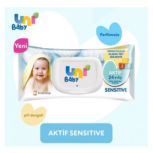 Uni Baby Aktif Sensitive Islak mendil 90 lı x 12 Adet
