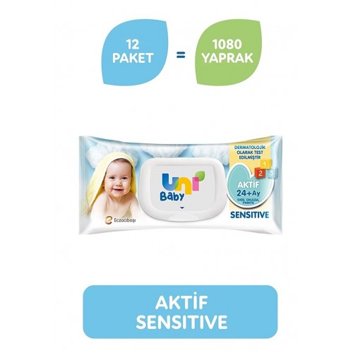 Uni Baby Aktif Sensitive Islak mendil 90 lı x 12 Adet