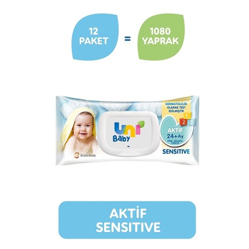 Uni Baby Aktif Sensitive Islak Mendil 90 lı x 12 Adet Uni Baby Aktif Sensitive Islak Mendil 90 lı x 12 Adet