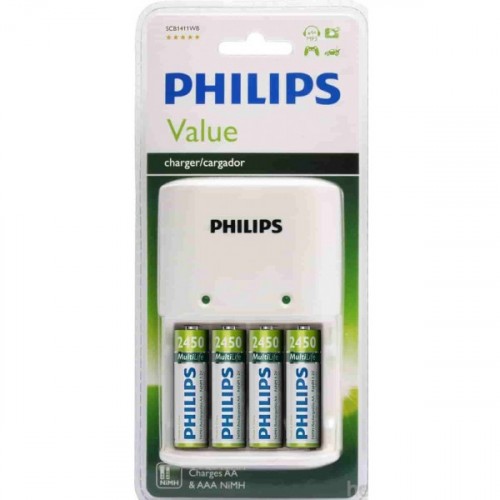 Philips SCB1492WB Şarj Cihazı 4'lü 2450 mAh Şarjlı Pil
