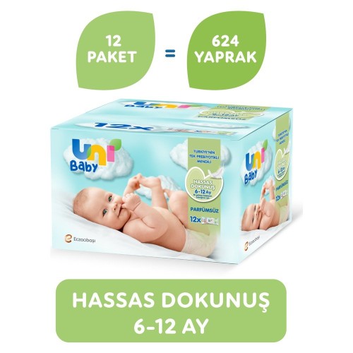 Uni Baby Hassas Dokunuş Islak Mendil 52 li x 12 Adet
