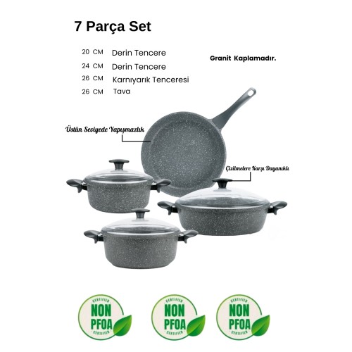 Thermoad 7 Parça Granit Döküm Tencere Seti