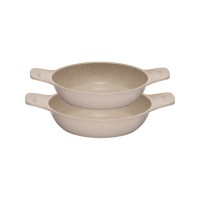 Thermoad 2 li Güveç Sahan tava Seti Granit Döküm Seti 20CM 22CM-Vizon