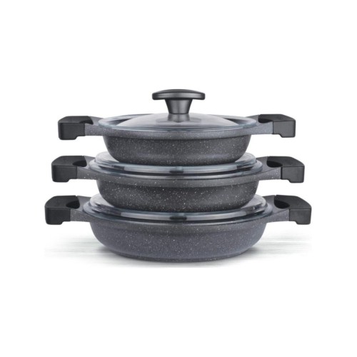 ThermoAD 6 Parça Granit Döküm Sahan Seti 3'lü Granit Tava Set