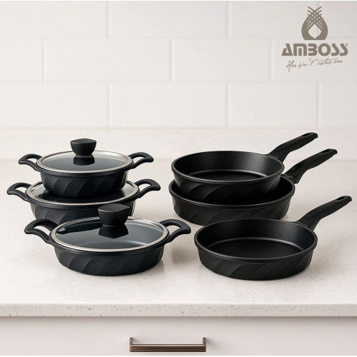 Amboss Vento 9 Parça Döküm Tava Sahan Seti (Siyah)