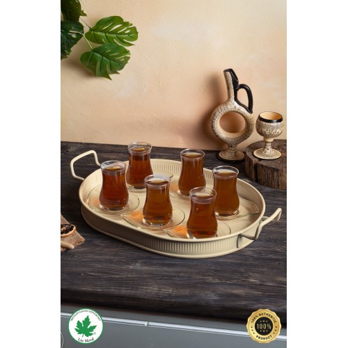 Lin Metal Lotus 41 cm Elips Metal Tepsi - Krem