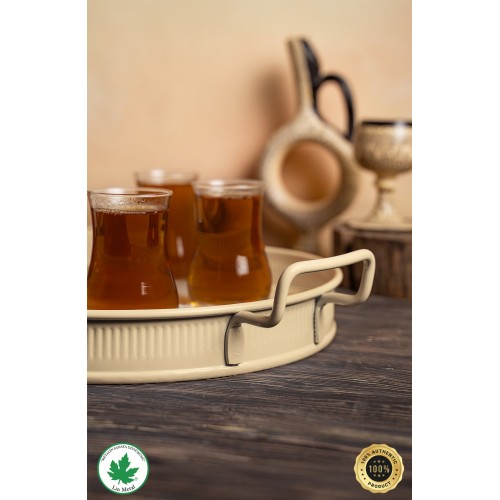 Lin Metal Lotus 41 cm Elips Metal Tepsi - Krem