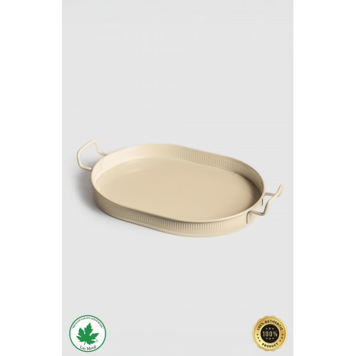 Lin Metal Lotus 41 cm Elips Metal Tepsi - Krem