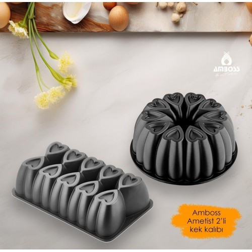 Amboss Ametist 2'li Döküm, Yanmaz Yapışmaz Döküm Kek Kalıbı