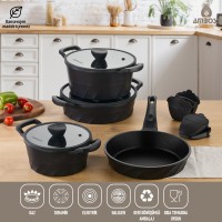 Amboss Vento 7 Parça Döküm Titanyum Kaplama Tencere Tava Seti Siyah